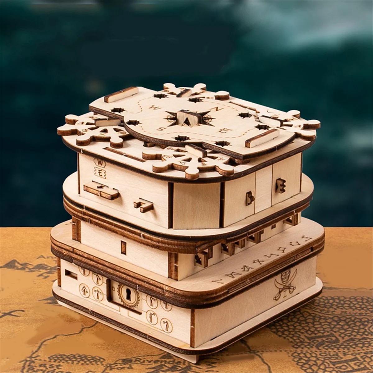 Davy Jones'Locker 퍼즐 상자, 선물 상자, 나무 퍼즐, 성인용 나무 퍼즐, 두뇌 티저, 남성용 생일 선물 도구