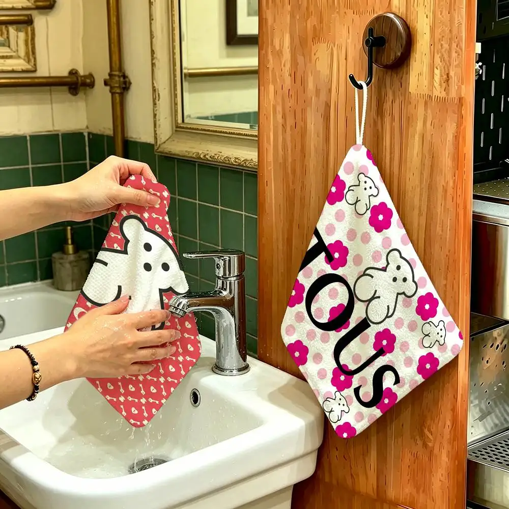 L-Logo-T-Tous Soft Polyester Cotton Towel, Hanging Kitchen Style Hand Wiping Cloth for Restaurant Home