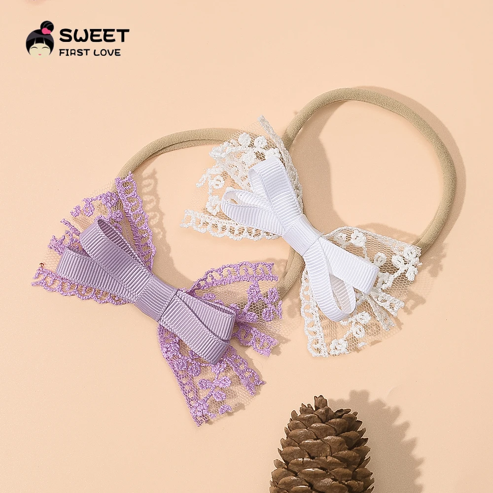 

Lace Ribbon Bow Hair Band For Baby Kawaii Bownot Headband Nylon Elastic Hair Bands For Girls Kids Headwear Hair Accessories