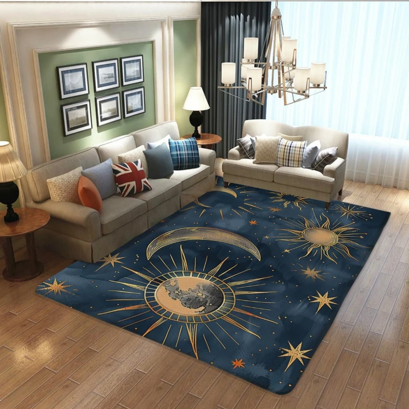 Modern Art Moon Star Area Rug Living Room Mat Yellow Carpet Cloud Black Indoor Doormat Mysterious Fashion Bedroom Decorative