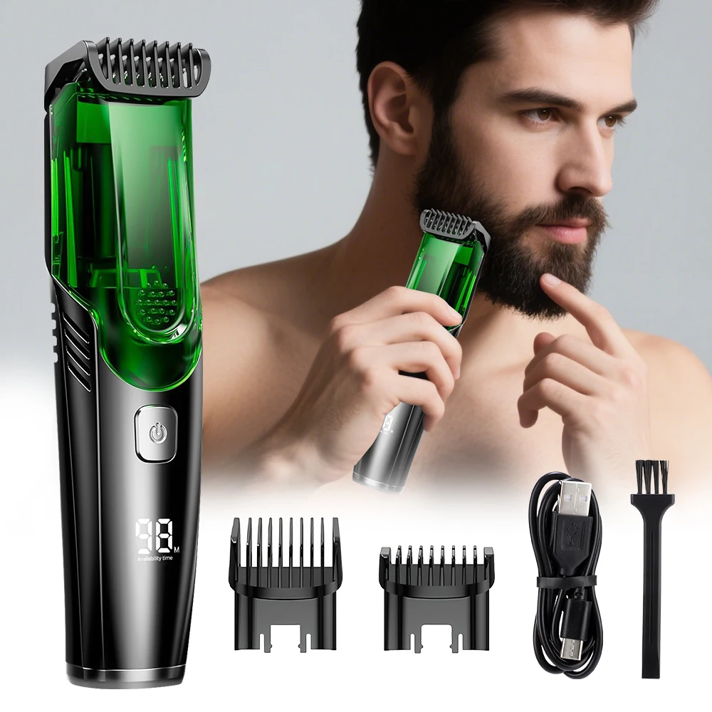 Cordless Men's Beard Trimmer Electric Shaver 20 Length Settings Vacuum Face Hair Trimmer For Beard Mustache Sideburns Stubble