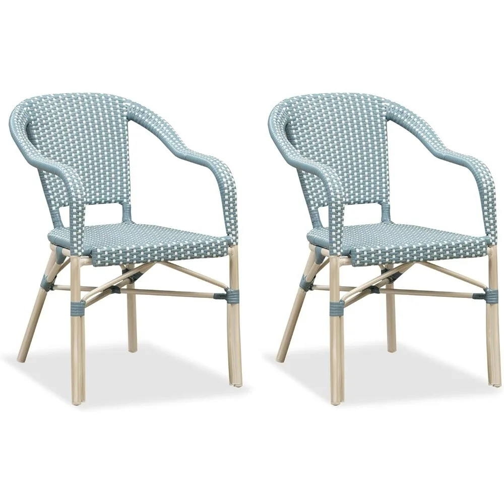 

Dining Chair Set of 2 Outdoor French Bistro Chairs Hand-Woven Aluminum Wicker Rattan Armchair for Garden Kitchen Backyard Porch