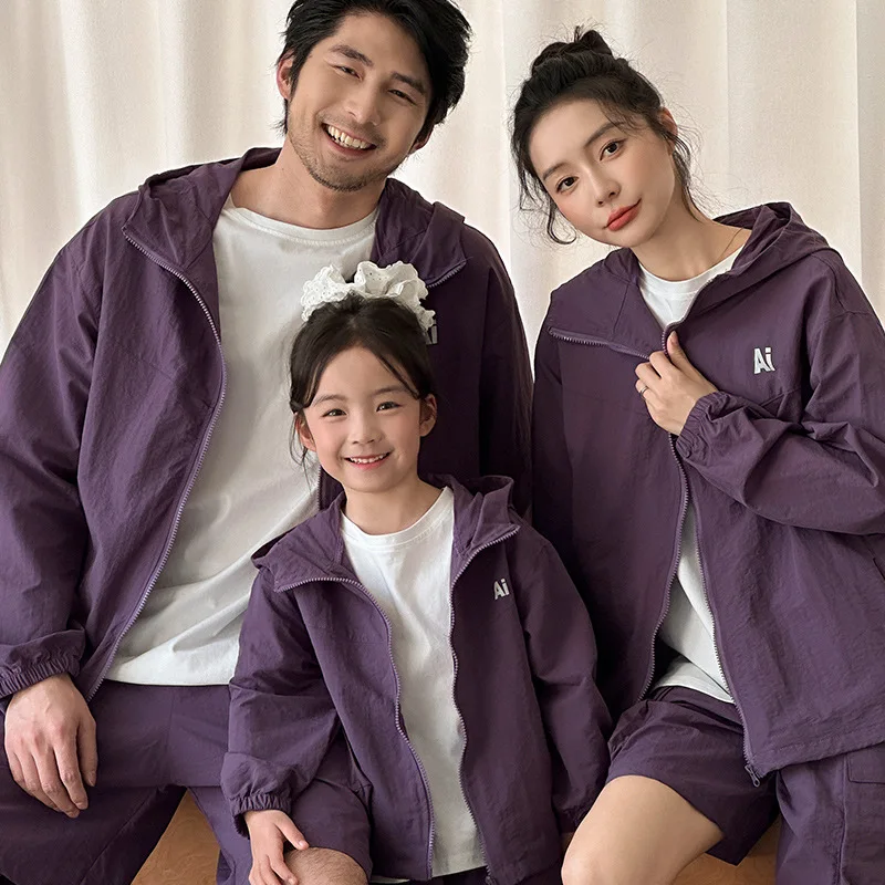 

New Korean Style Family Matching Summer Lightweight Breathable Jacket Hoodie with Zipper for Parents and Kids Casual Outerwear
