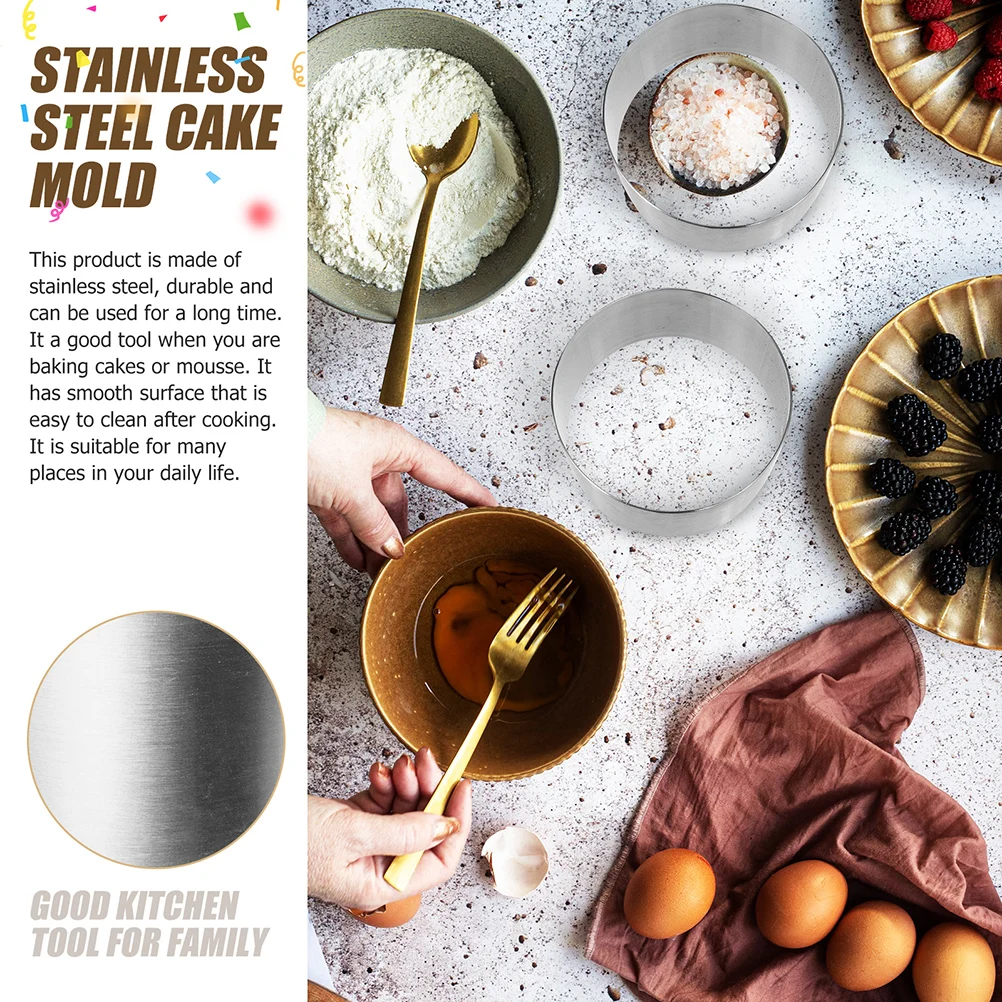 

4pcs Stainless Steel Cake Molds Baking Ring Tools Dessert Mousse Diy Kitchen Bakeware Round Frost Forms Metal Cake Collars Home