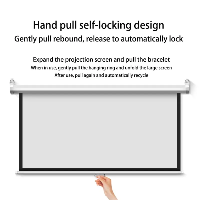 Thinyou Matte Gray Fabric Fiber Glass 60inch 72inch 84inch 100inch 16:9 Auto Self-Locking Pull Down  Manual Projector Screen