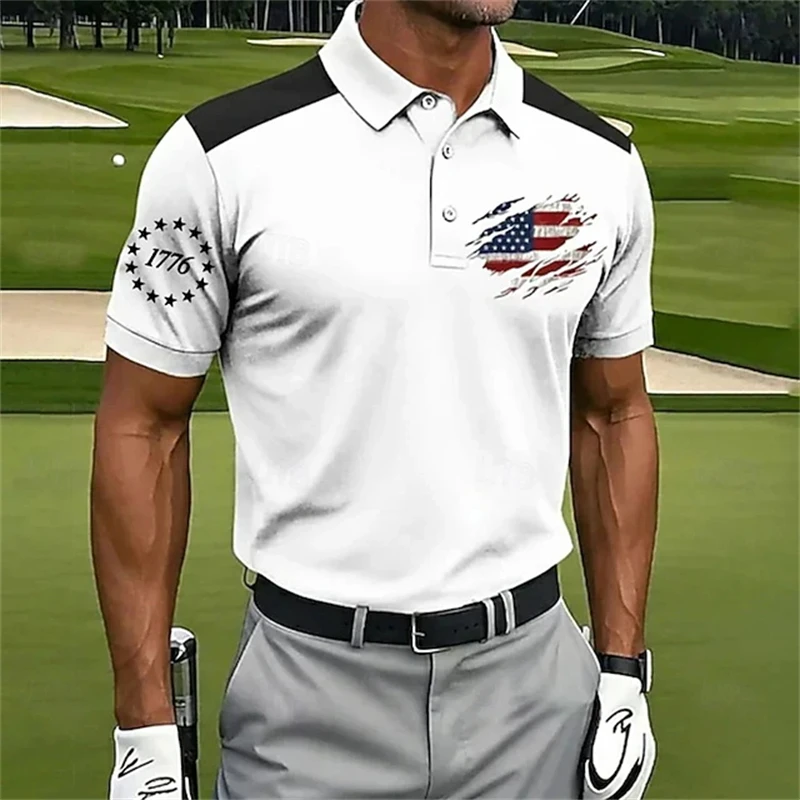 New USA American Flag Polo Shirt Patriotic Golf Men Short Sleeve Tee For Golf Outings Independence Day And Casual Summer Outfits - Image 3