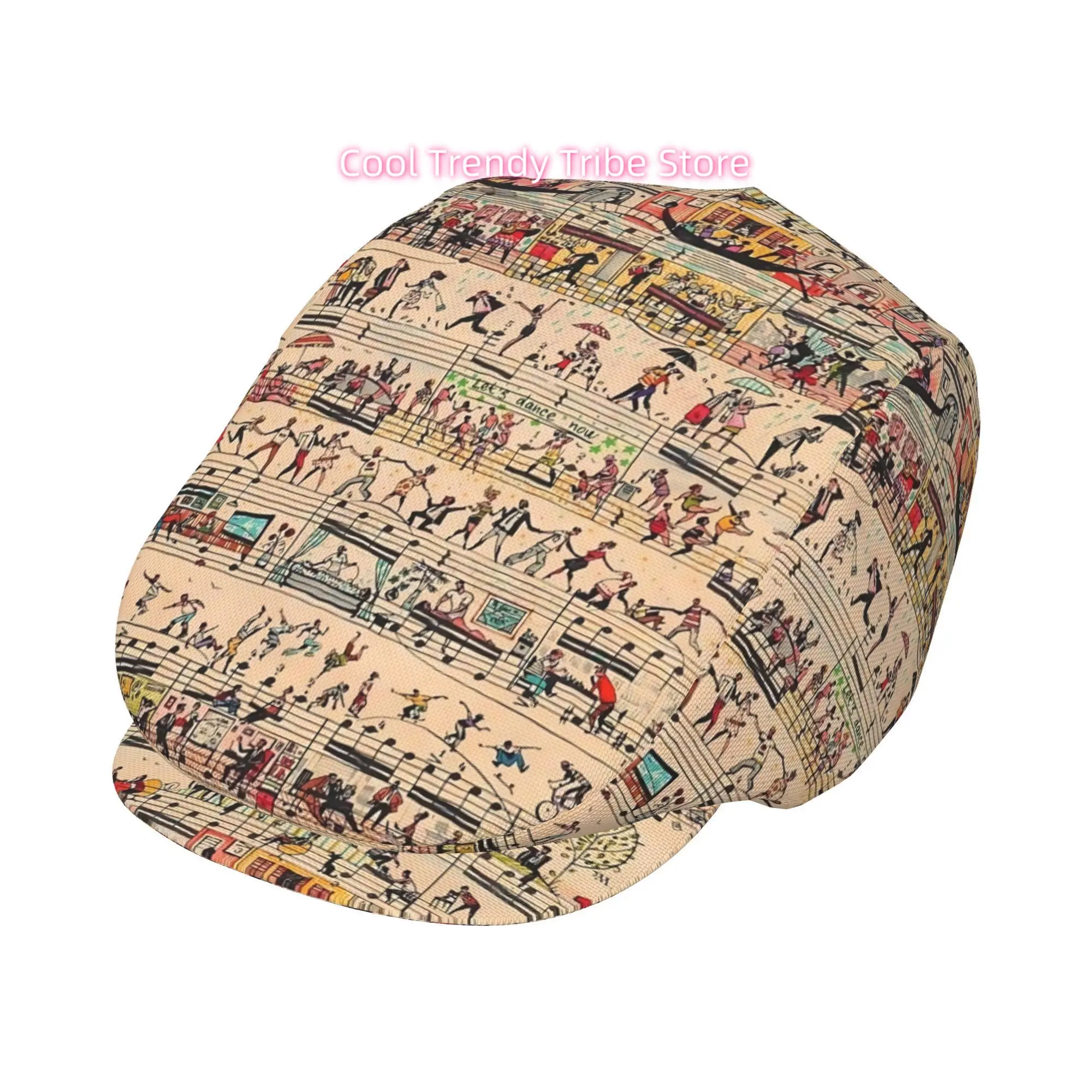 1pc of City-Themed Sheet Music Beret with a Full Face Print, a Trendy Newsboy Cap Suitable for Both Genders, Ideal for Golf, Out