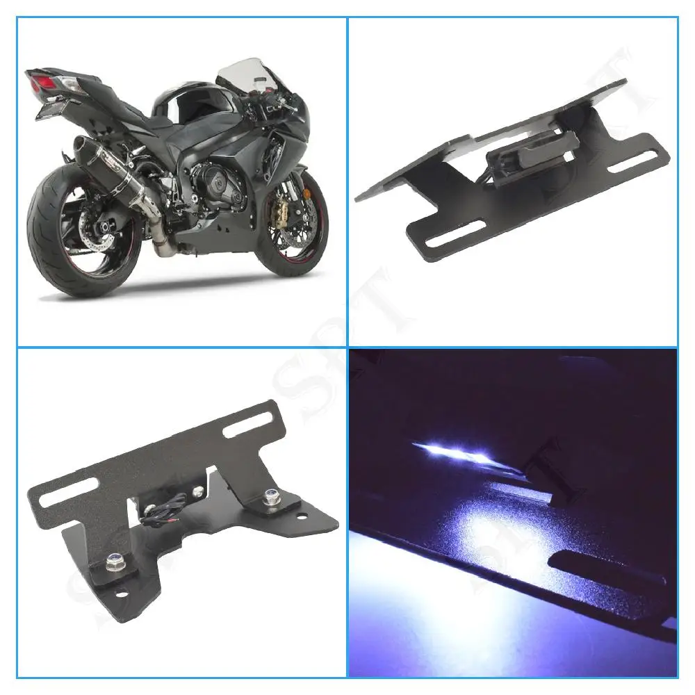 For Suzuki GSXR600 GSXR 750 Motorcycle Accessories LED Light License Plate Holder Tail Registration Plate Bracket K8 2008-2010