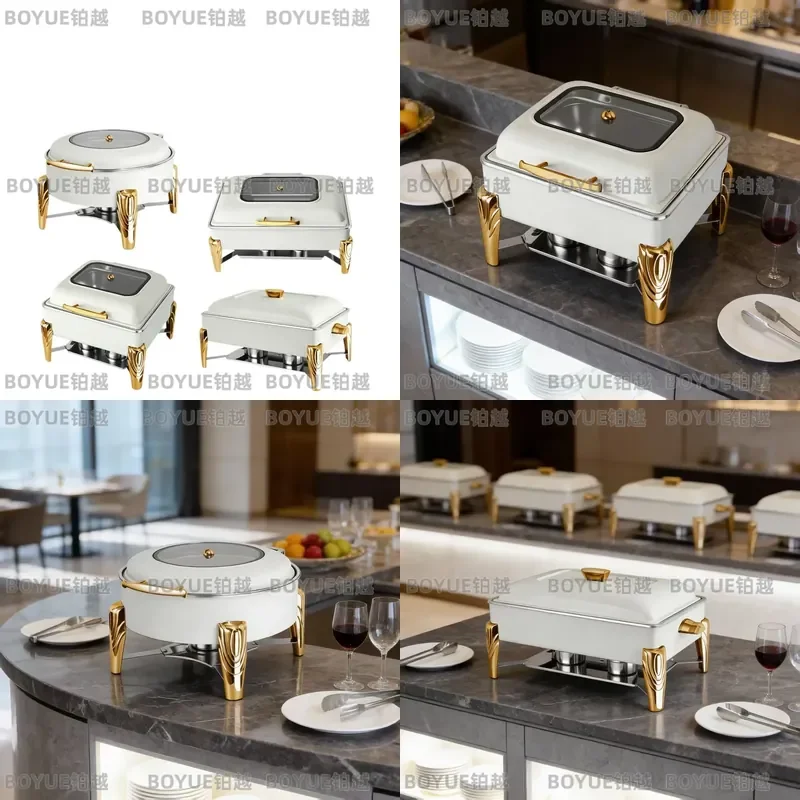 Stainless Steel Buffet Stove Visual Alcohol Heating Commercial Hotel Breakfast Hot Dish Warmer Thermal Insulation Tableware