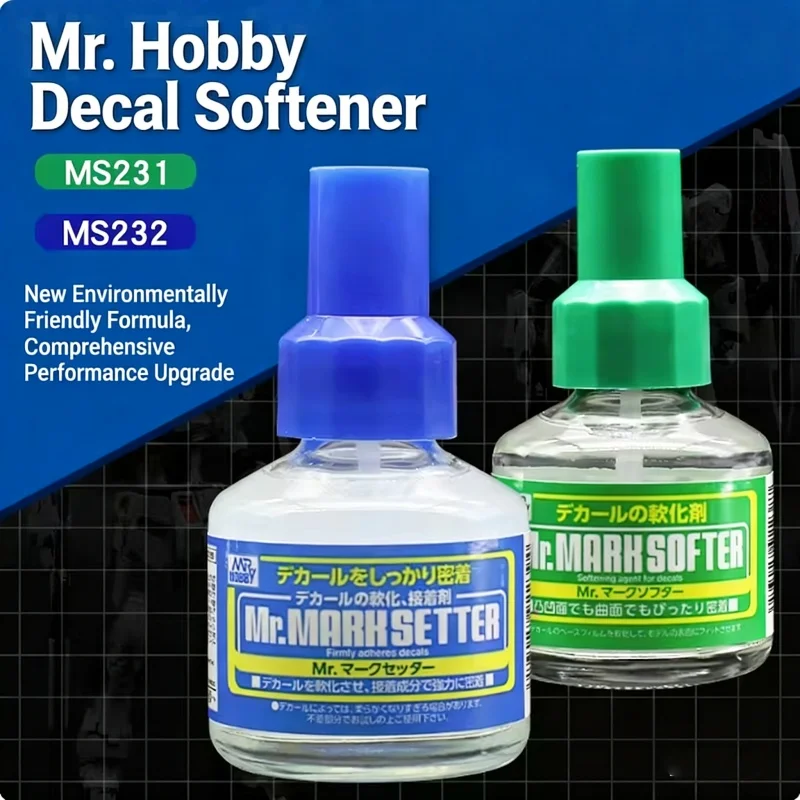 Mr.Hobby MS231 MS232 Decal Setter Softer Set 40ML Solución Profesional para Decalcomanías de Modelos para la Construcción de Modelos Militares Gundam