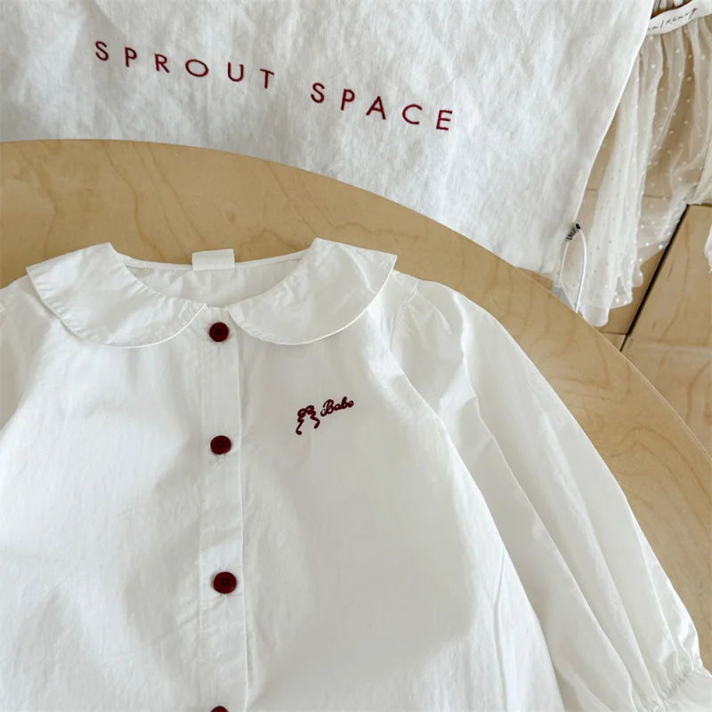 01-Style coréen vêtements pour enfants automne filles dentelle col de poupée à manches longues chemise robe bébé Base robe enfants princesse D