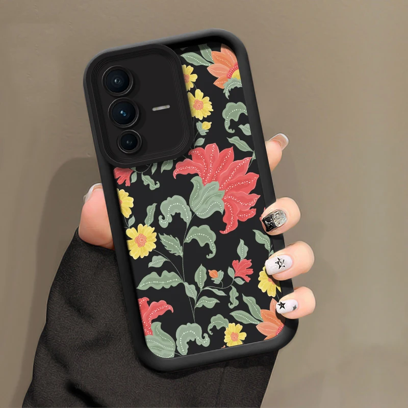 Casing HP V60 Fashion Flower untuk Vivo V27 Pro V25E V23E V27 V40 Pro V50 V29E V25 V30 SE V30E, Anti Benturan, Matte, Soft TPU