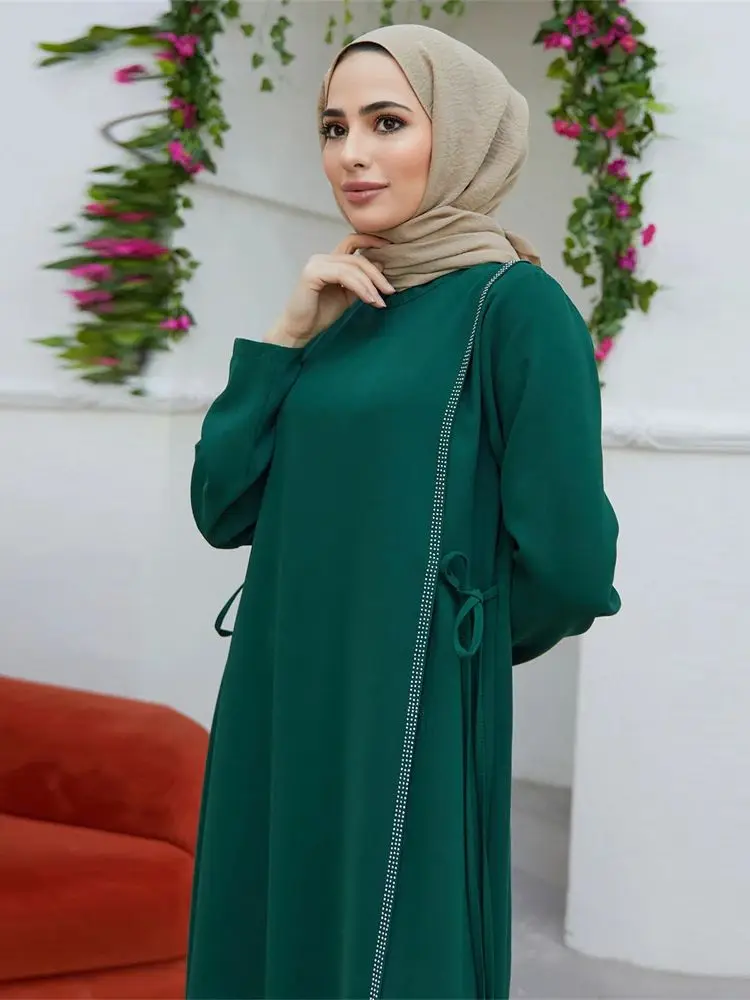 Ramadan Eid Green Abaya Dubai Islam Moslim Bescheiden Afrikaanse Jurken Voor Vrouwen Kaftan Kebaya Caftan Marocain Gewaad Femme Musulma