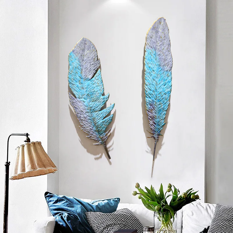 

Jane Ou Living Room TV Background Wall Decoration Creative Pendant Iron Decoration Wall Hanging Gold Foil Feather Mural