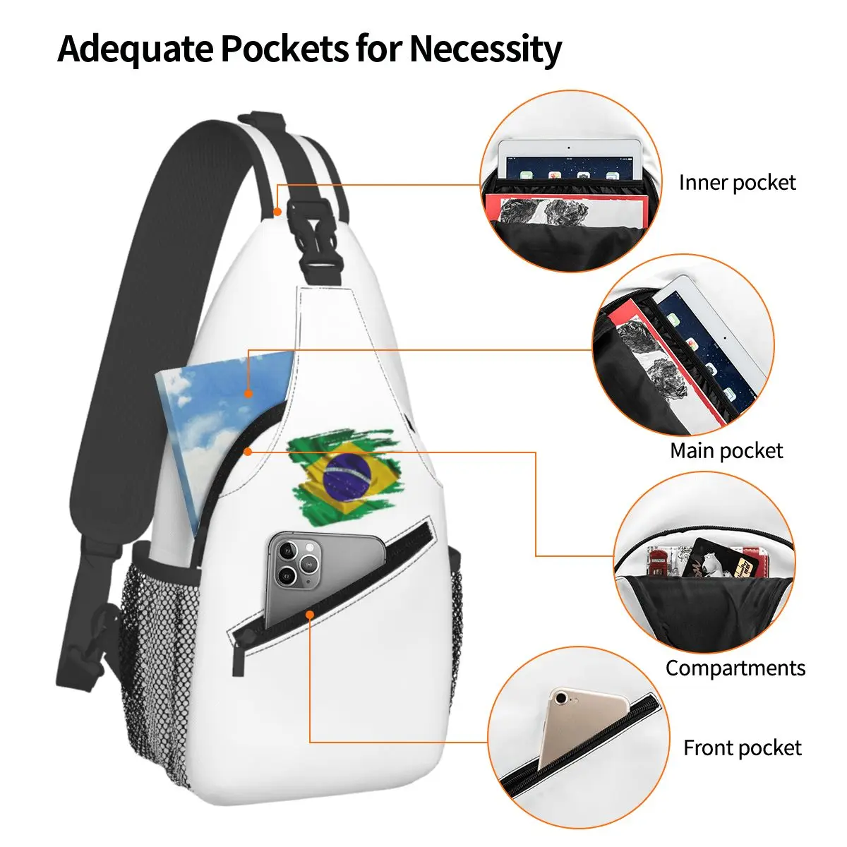 Brazil National Flag Chest Bag Men Sling Crossbody Backpack Chest Bag Traveling Hiking Daypack Shoulder Bag