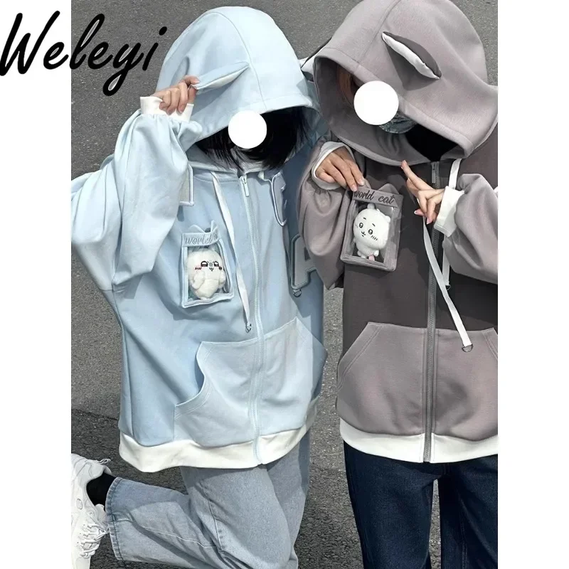 

Kawaii Jirai Kei Clothes Cute Hooded Hoodies Ropa Para Mujer Autumn Fashion Versatile New Two Dimensional Loose Long Sleeve Coat