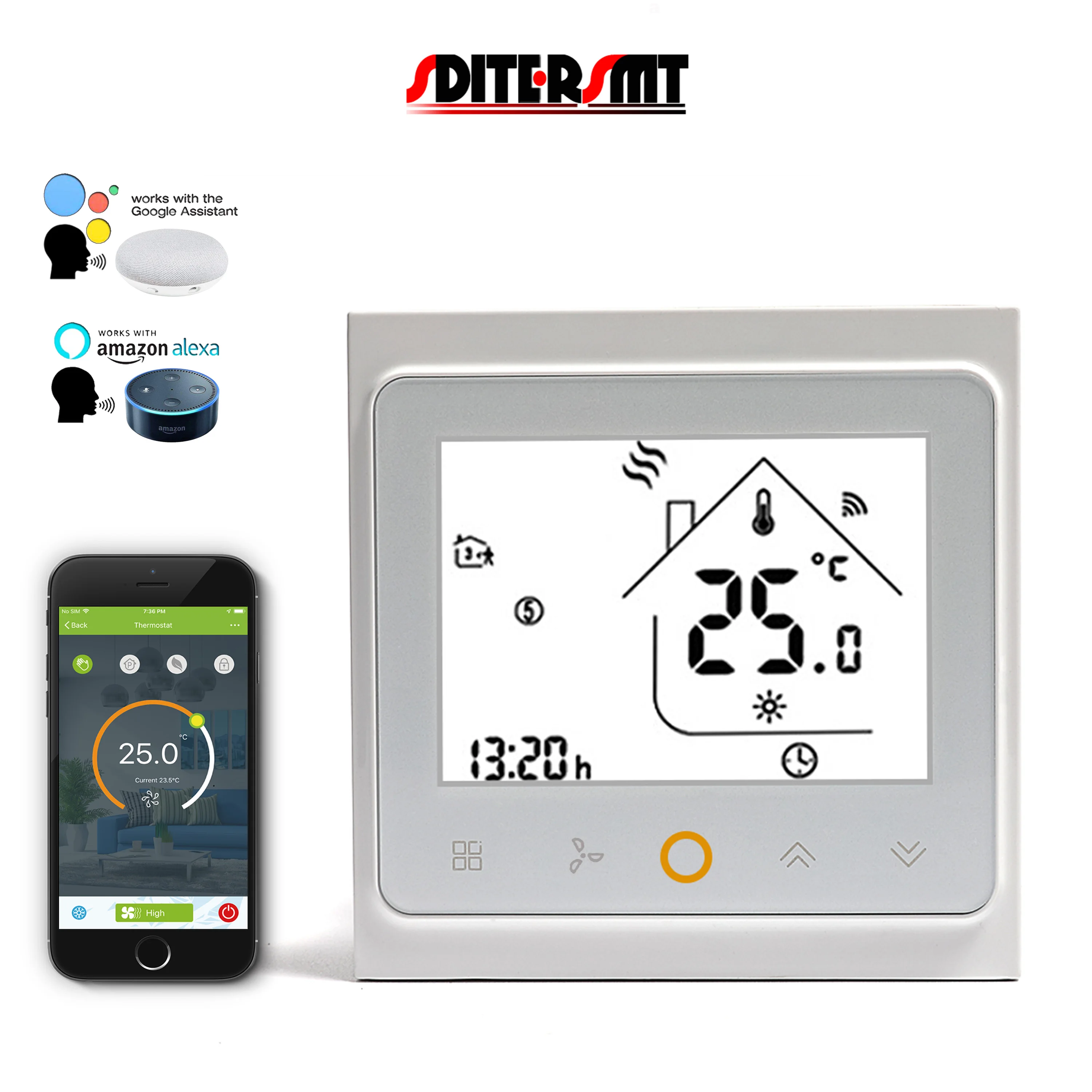 SDITERSMT Adjustment Mode Thermostat 0-10V for AC Valve Work Fan Coil Cooling Heating By  ZigBee/WiFi/RS485