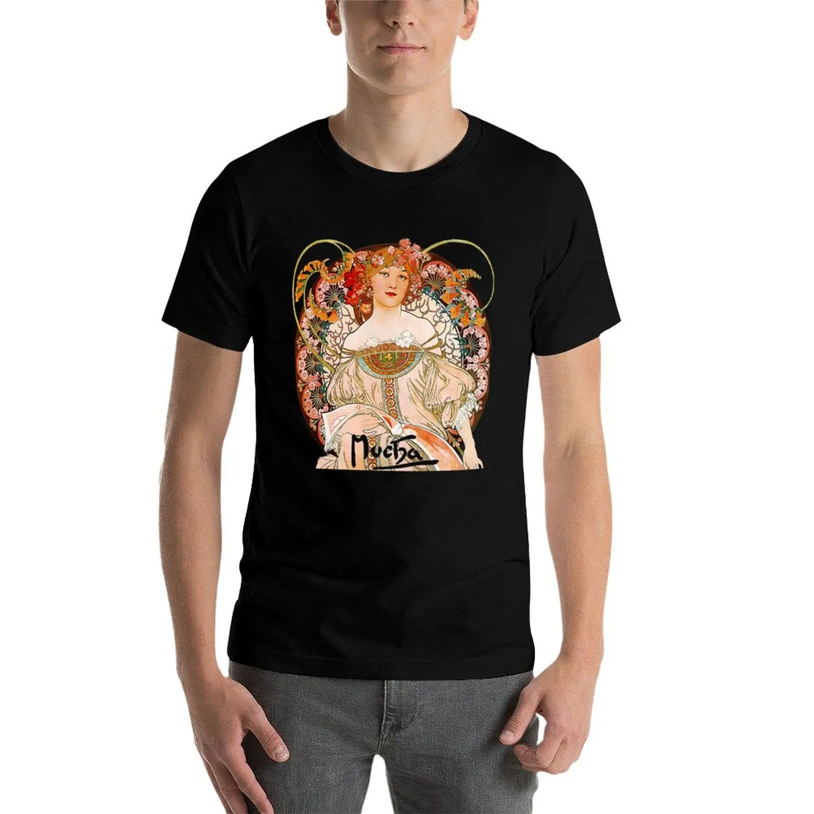 

Mucha – Flower Girl T-Shirt t shirts cotton 100% man t shirts graphic funny t shirts man T-Shirt
