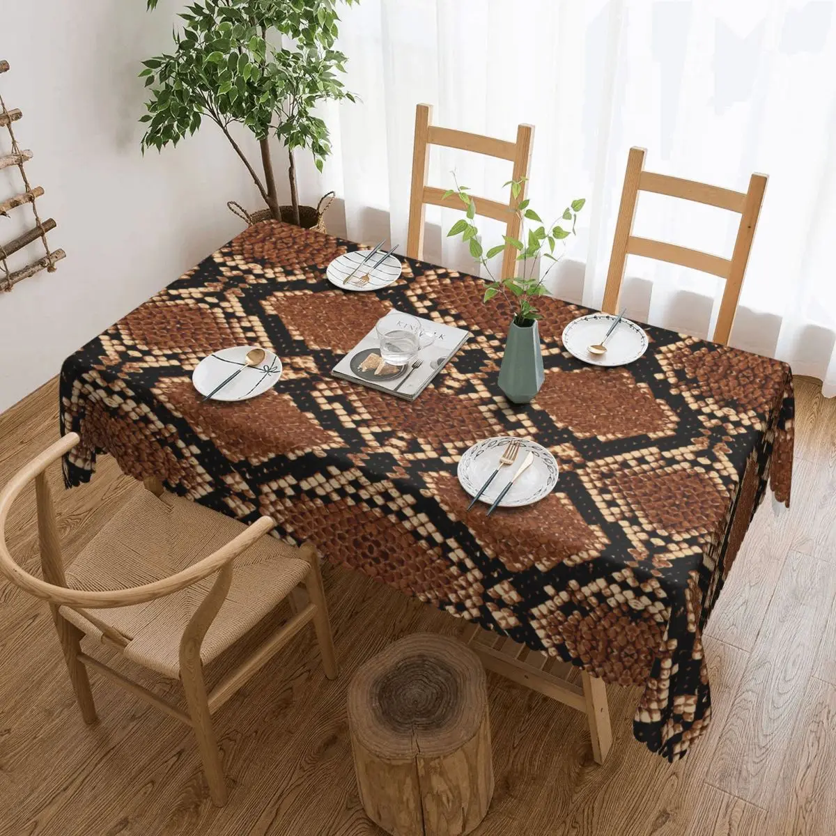 

Rectangular Waterproof Oil-Proof Snakeskin Tablecloth Table Cover 40"-44" Fit Snakeskin Texture Print Table Cloth