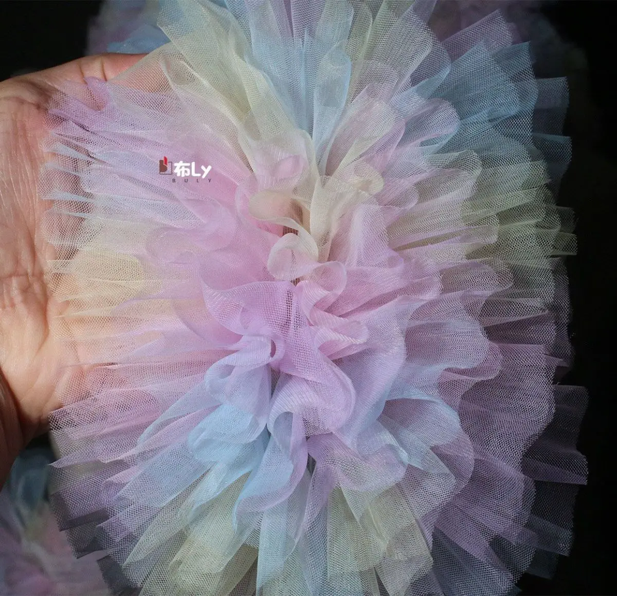 Bainha de saia inchada, tecido de renda tridimensional, corte de renda, fundo de cortina, decoração artesanal, roupas