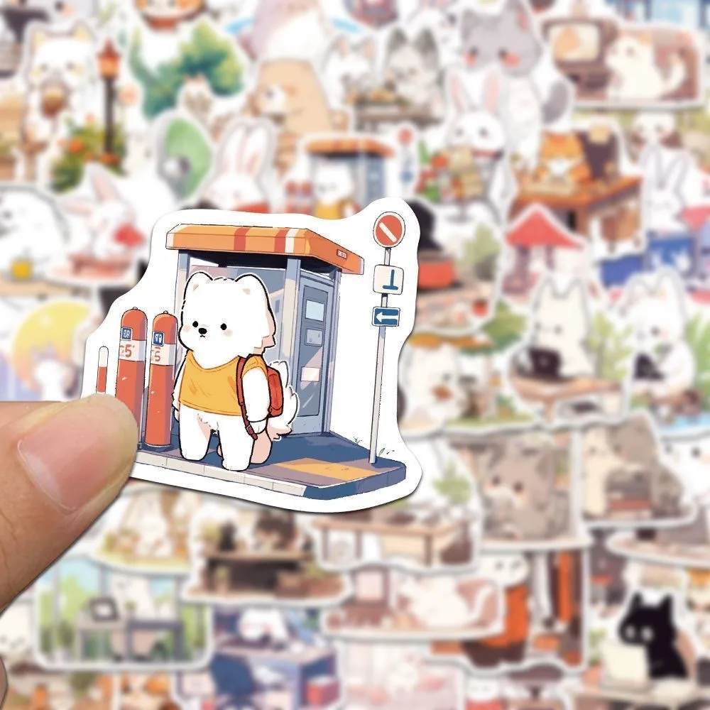 50 pieces/pack   A Day of Little Animals Cute Cartoon Luggage Stickers Creative Journal Phone Case Cup Stickers