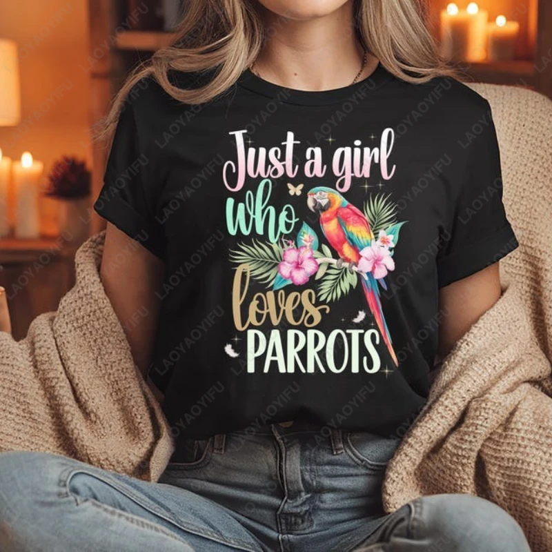 Parrot Lover Watercolor Macaw Tropical Bird Tees Men Women Creative Novelty Regular Short Sleeve Tops Casual Funny Cotton Tshirt