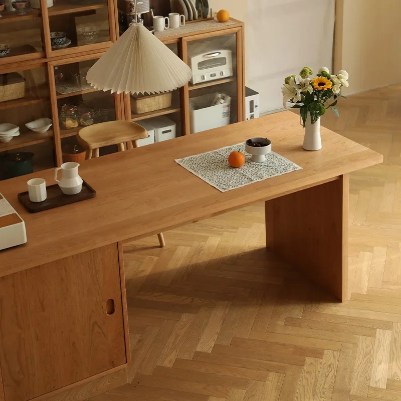 Nordic all solid wood cherry wood island table Japanese minimalist restaurant Modern minimalist bar storage table Dining table