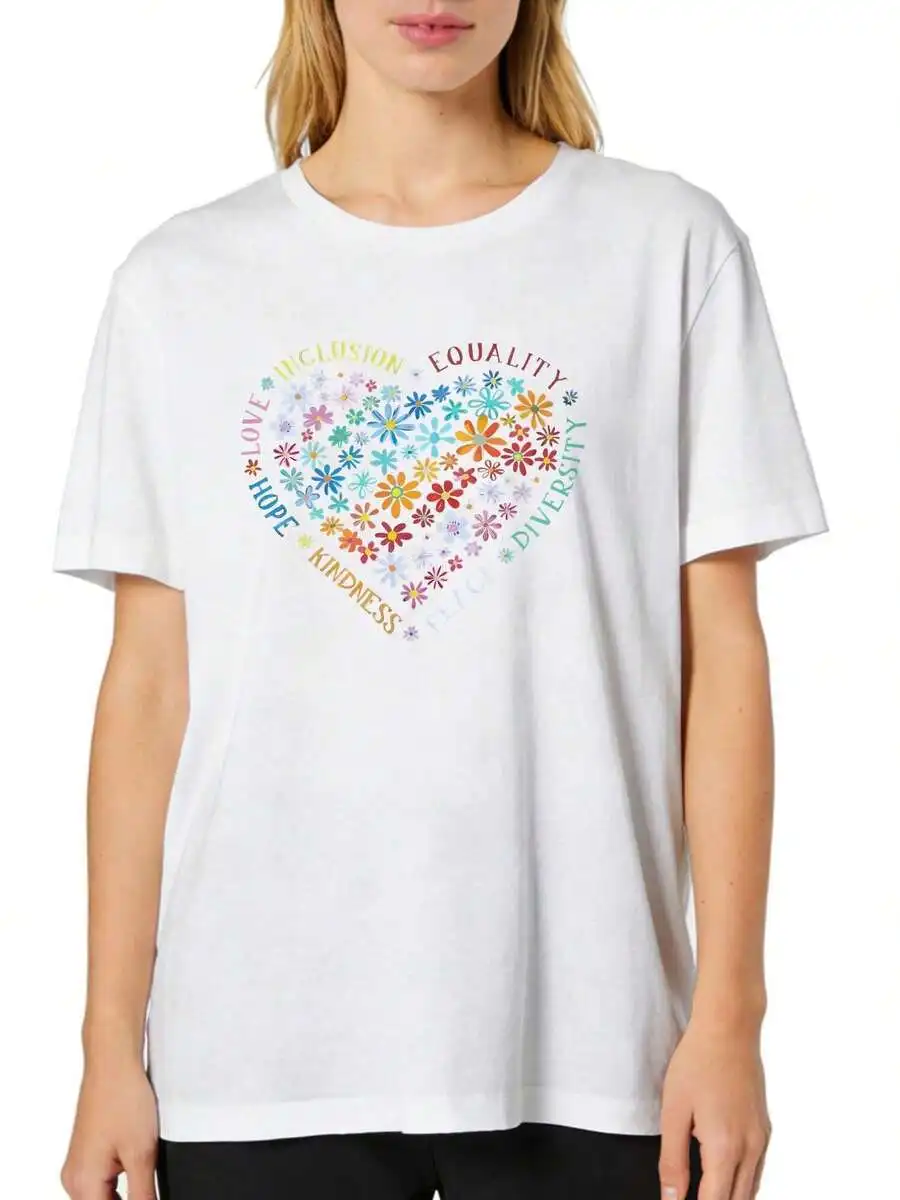 

Polyester Casual T-Shirt With Floral Heart Graphic For Women Comfortable Relaxed Fit
