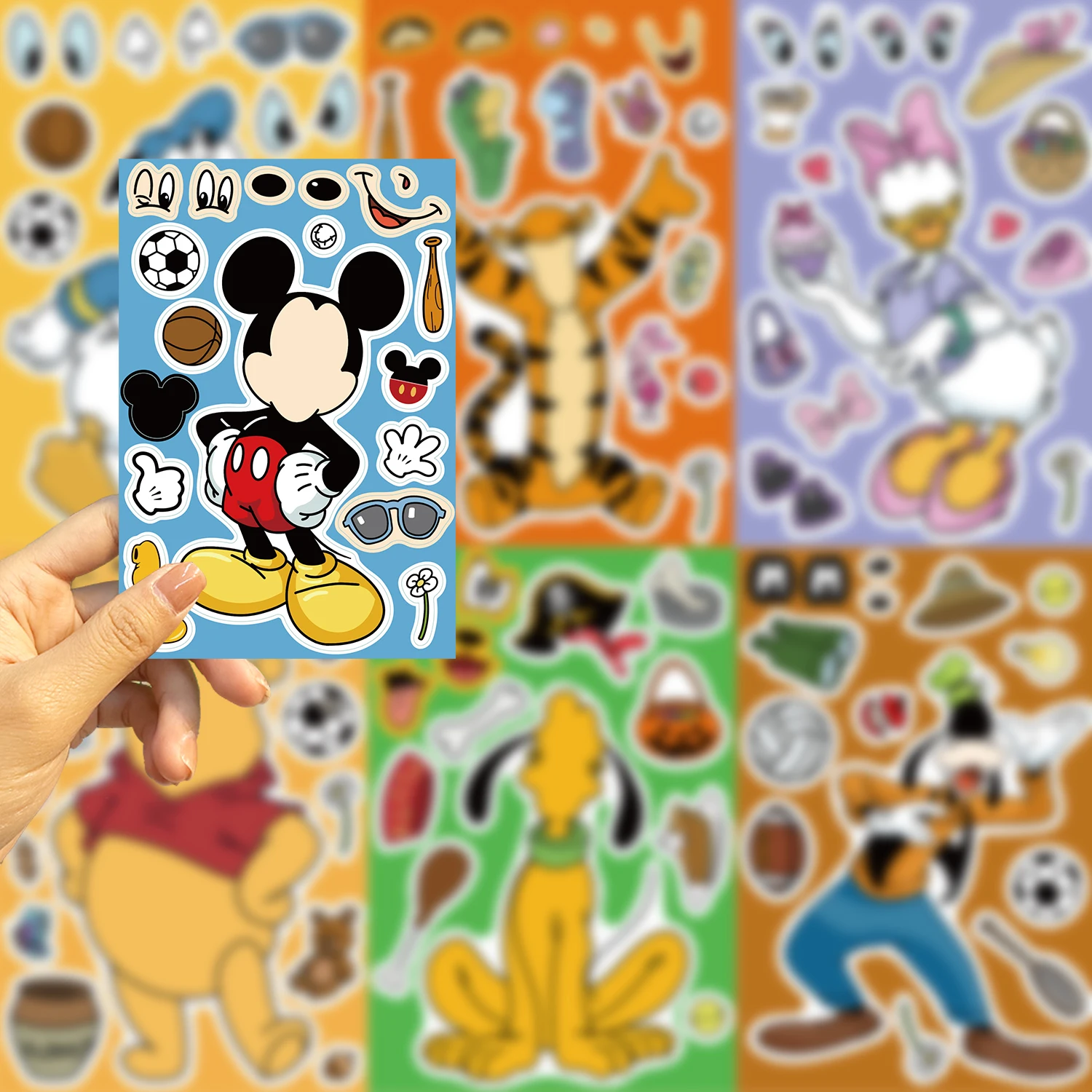 8pcs Disney Cartoon Mickey Donald Duck Stickers For Kids Children DIY Puzzle Decal Game Jigsaw Education Stickers Toys