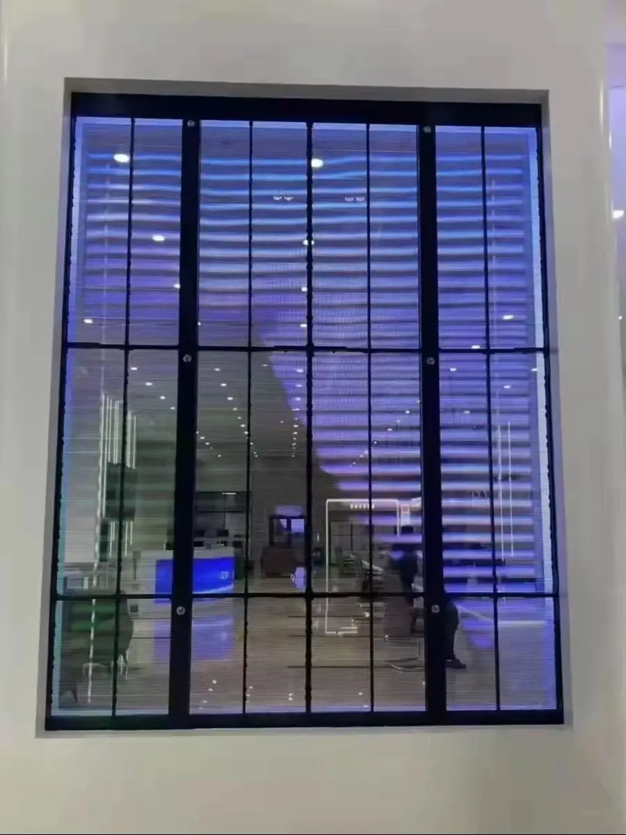 

Die Cast Aluminum Cabinet Transparent Advertising LED Display For Advertisement Glas Curtain Big Video Wall Transparent Screen