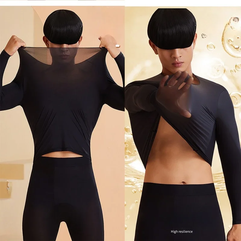 Thin Men\'s Warm Thermal Underwear Tops /Pants Acrylic Long Sleeve Autumn Male Seamless Underwears Elastic Tights Clothes Winter