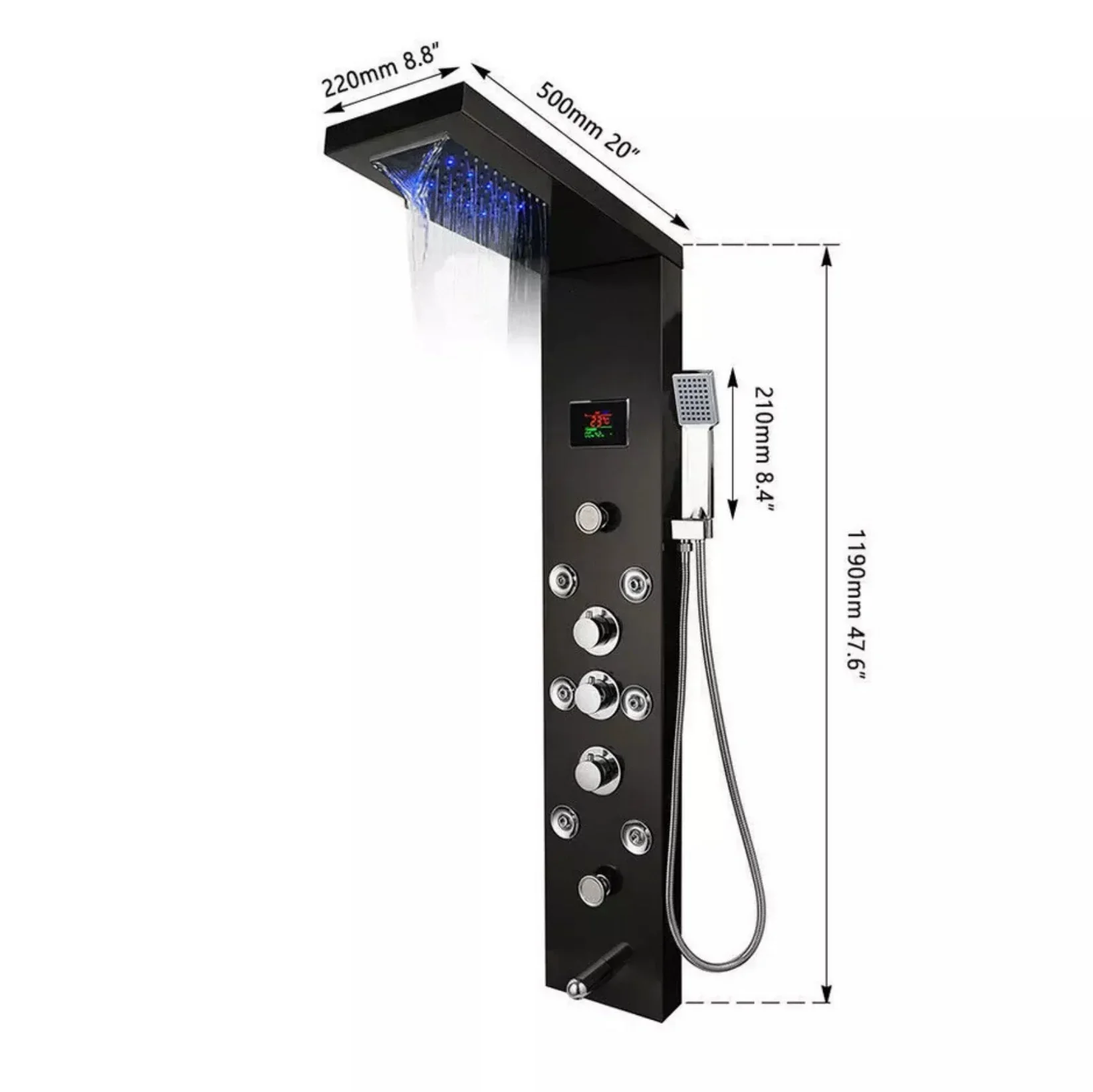 Wall Hotel Thermostatic Shower Set Led Screen Digital Display Temperature Shower Panel Stainless Steel Shower System Panel Set