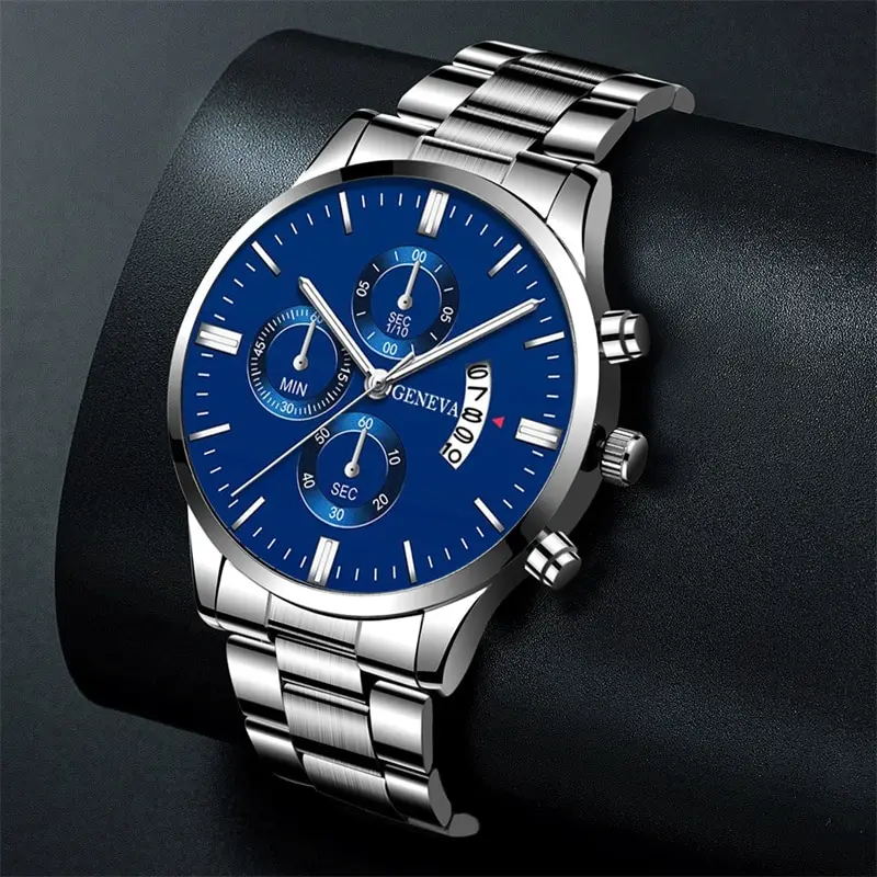 2023 Luxury Fashion Mens Watches Silver Stainless Steel Quartz Wrist Watch Men Business Watch Male Calendar Clock Reloj Hombre