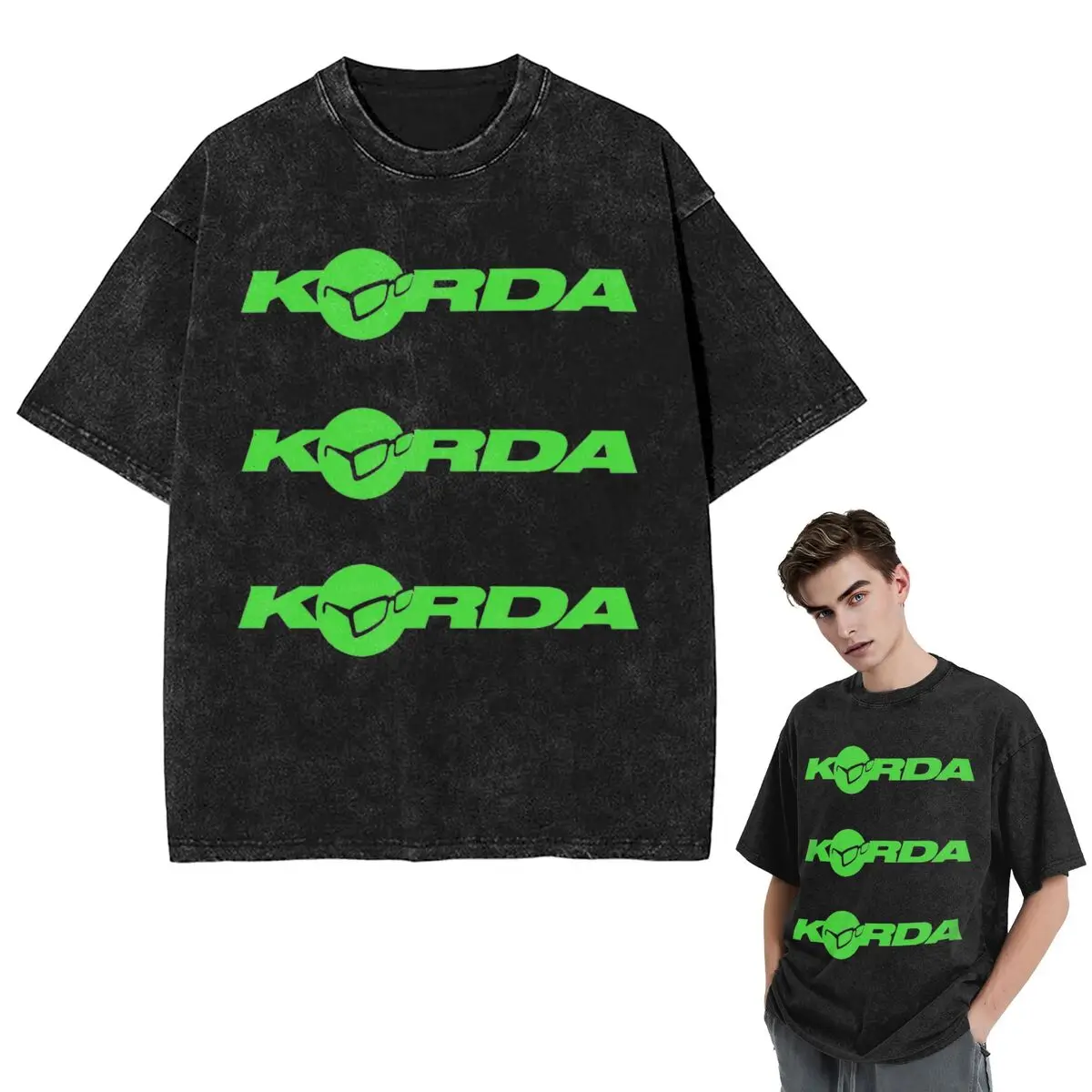 

Streetwear T-Shirts Korda Fishing Logo Washed T Shirt Short Sleeve Hip Hop T-Shirt Tops Tees for Men Women