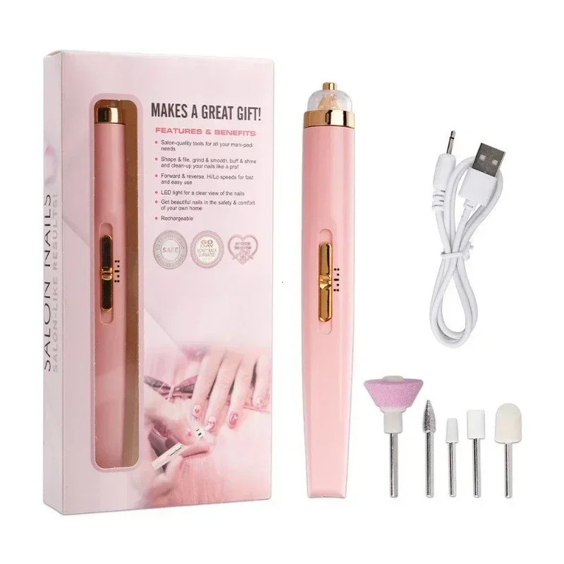 Amoladora eléctrica para uñas, máquina pulidora de uñas con luz, portátil, Mini bolígrafo eléctrico para manicura, herramientas con bolsa para quitar Gel