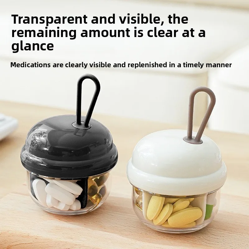 Portable Mini Small Medicine Box, Travel-Friendly, Transparent Four-Compartment Pill and Vitamin Storage Box
