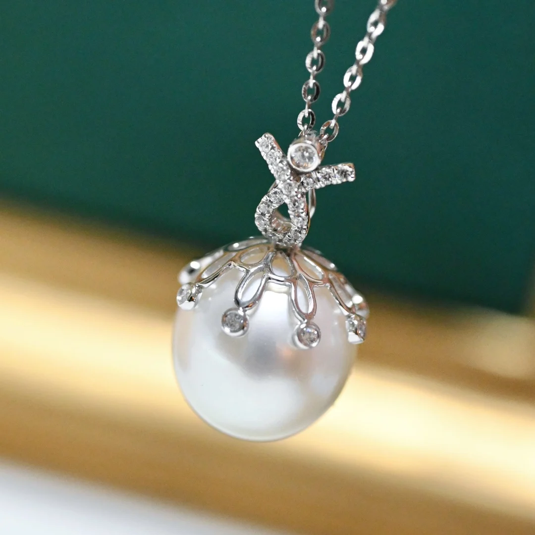 JY Pearl Pendant Fine Jewelry Solid 18K Gold Round 11-12mm Nature Fresh Water White Pearls Pendants Necklaces for Women