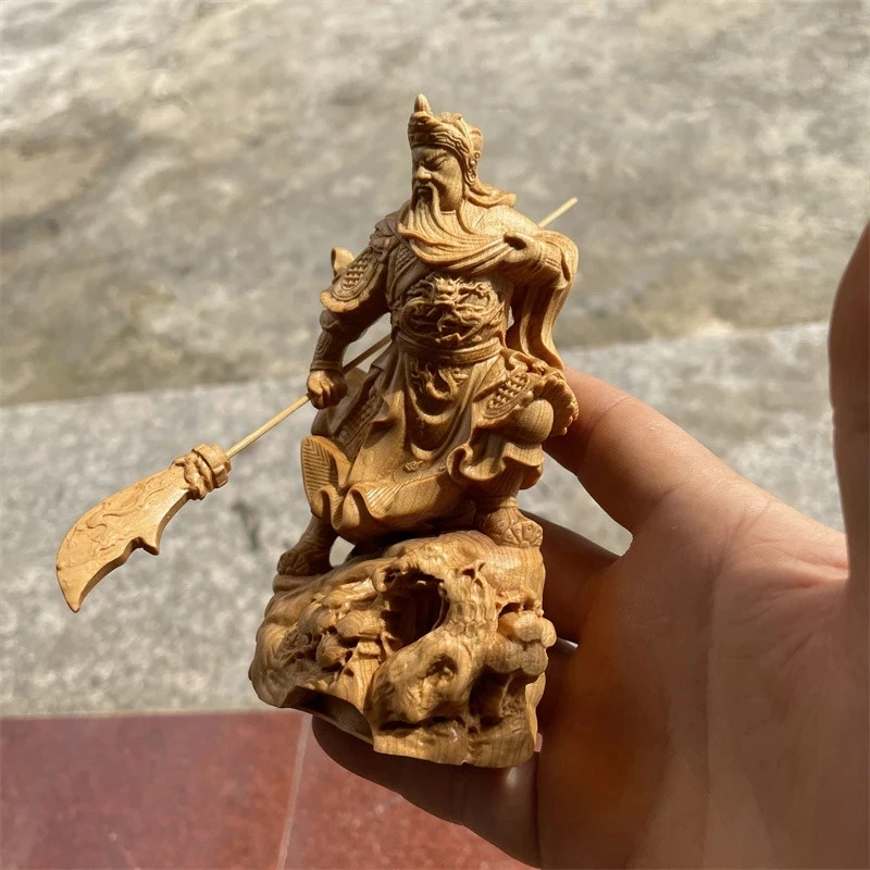 

12*7*4.5cm Wood Carving Fengshui Guangong Figurine Collective Wealth Lifelike Home/Office Decorate /Hand Pieces Cratfs