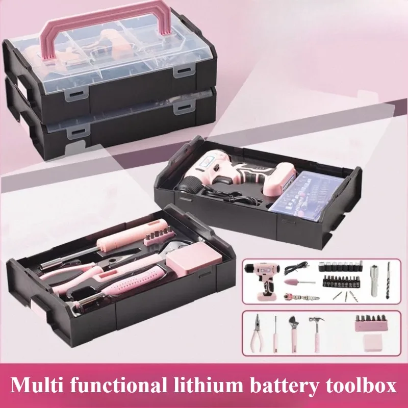 Pink Girl Specific Household Tool Set Mini Electric Drill Multifunctional DIY Repair Tool Complete Set