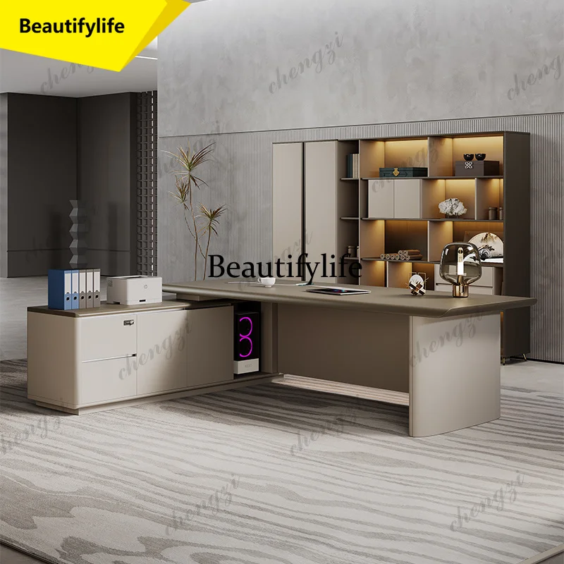 M9344  Luxury Storage Hutch Table Luxury Modern Cabinent Executive Office Computer Desks Study Drawers Escritorio