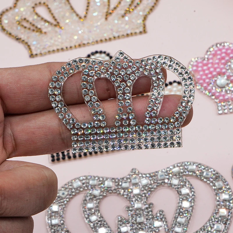 Pearl Crystal Rhinestone crown Patches for Clothing Iron on Clothes Appliques Badge Stripes Fabric Sticker Apparel Accessories