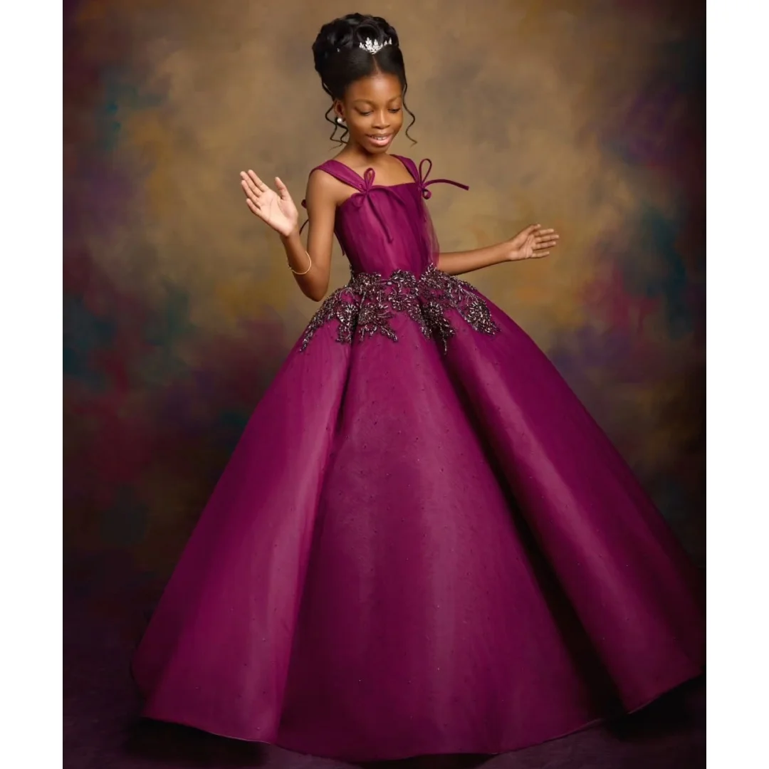 Princess Flower Girl Dresses Exquisite Crystals Beaded Pageant Gown Floor Length Puff Wedding Party Dress Customized