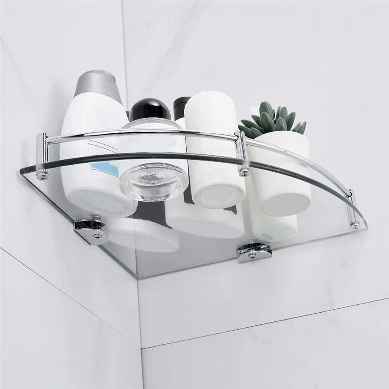 

AB66-полки для ванной комнаты, стеклянная угловая полка для ванной комнаты, треугольная настенная полка, полка из закаленного стекла для хранения геля для душа/мыла