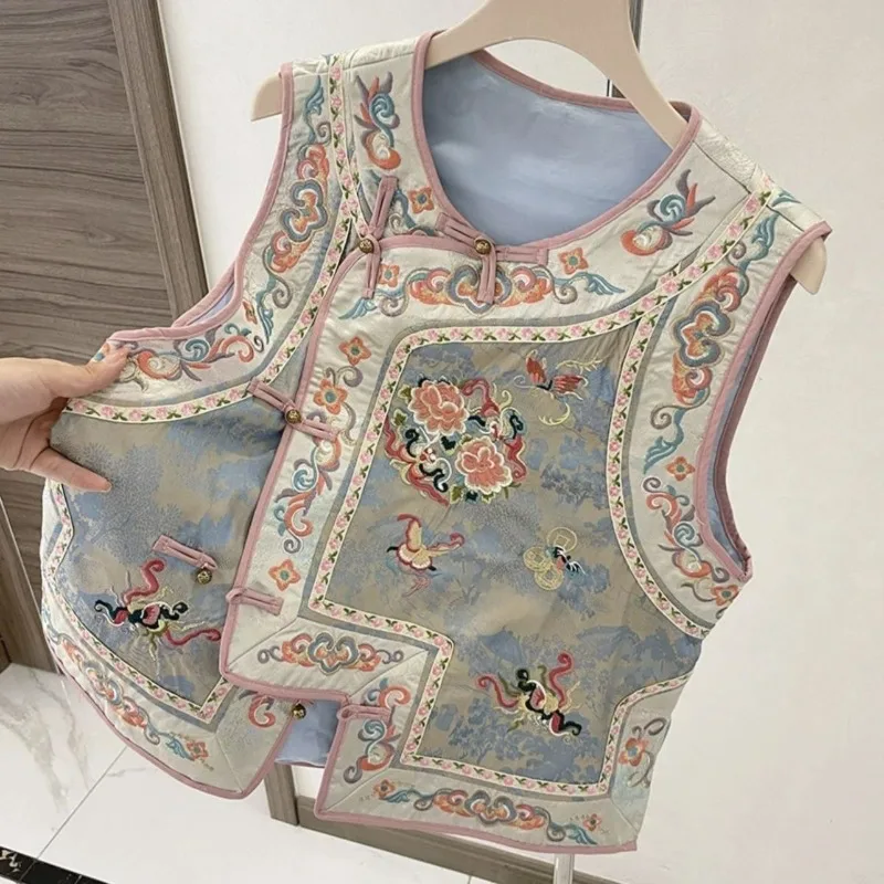 Heavy Embroidery Ethnic Style Heavyweight Embroidered Waistcoat Retro Button-up Jacquard Brocade Embroidered Waistcoat for Women