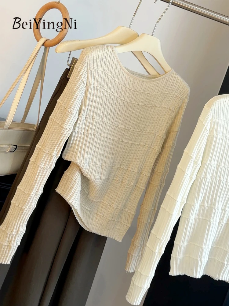 Beiyingni New Fashion Knit Tops for Women Autumn Casual Slim Fit Sweater Female Simple Chic Kpop Bottoming Shirt 2026 Sueter