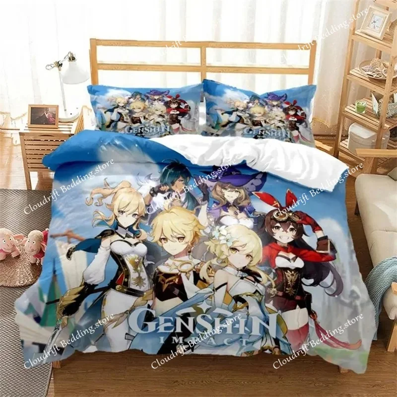 Genshin Impact Animation Cartoon Soft And Comfortable Customizable Comforter Bedding Sets Bedding Set Luxury Quilt Cover