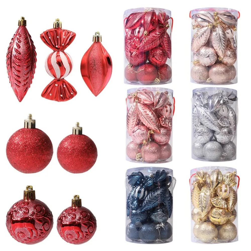 21Pcs Electroplated Ball Christmas Tree Ornament DIY Crafts Painted Plastic Christmas Gifts Boxes Pendant Pendant