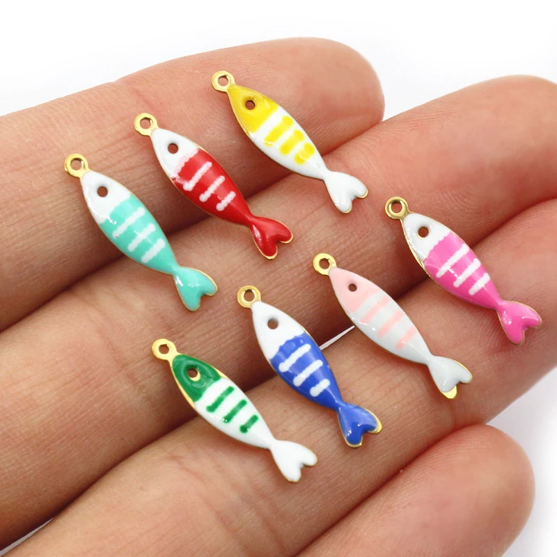 20pcs 18x5mm Stainless Steel Fish Enamel Charms Pendant Stainless Steel DIY Jewelry Making Accessories Findings 