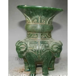 China Old Green Jade Fengshui Sheep Goat Beast Animal Bottle Pot Vase Jar Jug