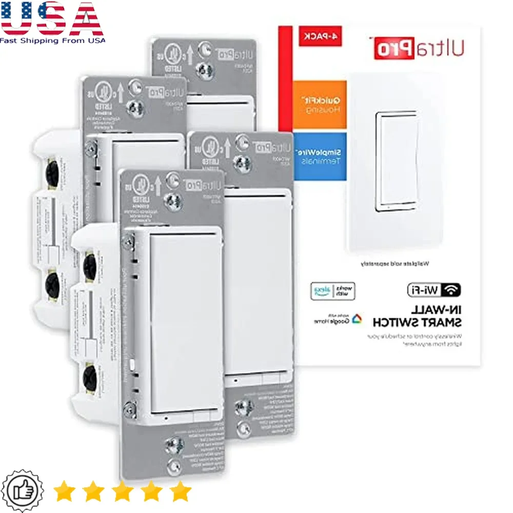 Smart Light Switch 2.4GHz Wi-Fi QuickFit SimpleWire Alexa Google Assistant ON-OFF 3-Way Control 15A 120V UL Listed